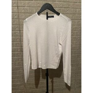 ARTWELTH White Rhinestone Embellished Long Sleeve Crop Top‎ Shirt Size L